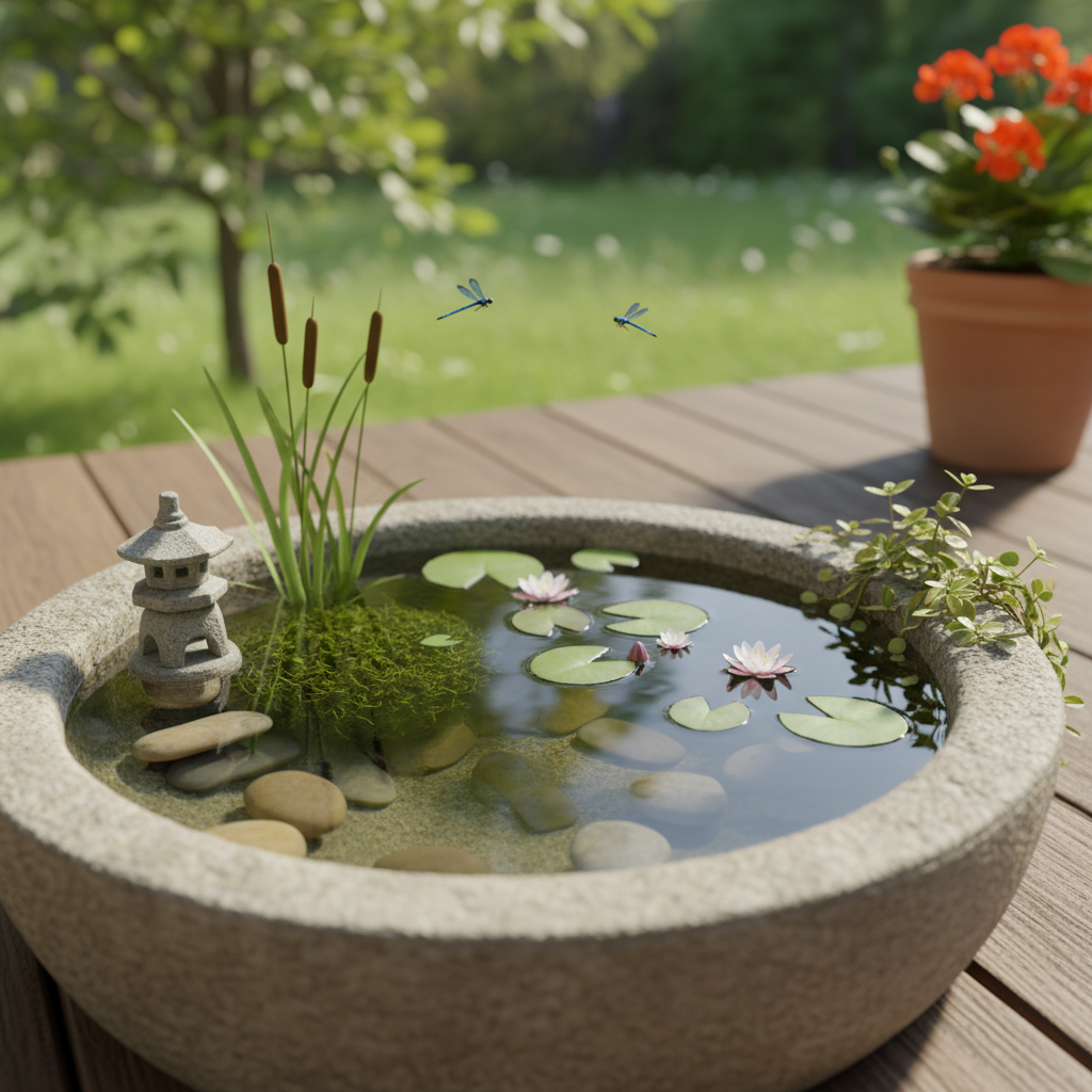 Miniteich, Ideal für Balkon oder Terrasse. 