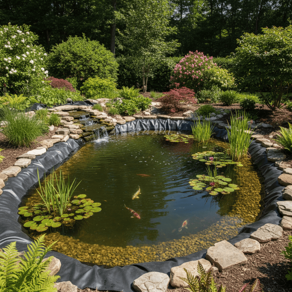 Gartenteich mit Teichfolie gestaltet.