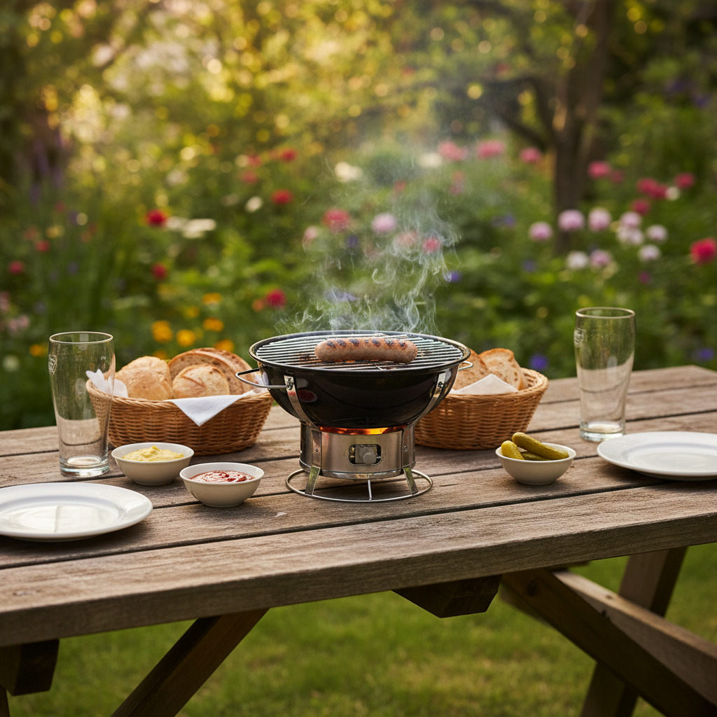 Ein kompakter Tischgrill für den Einsatz direkt auf dem Tisch oder auf dem Balkon.